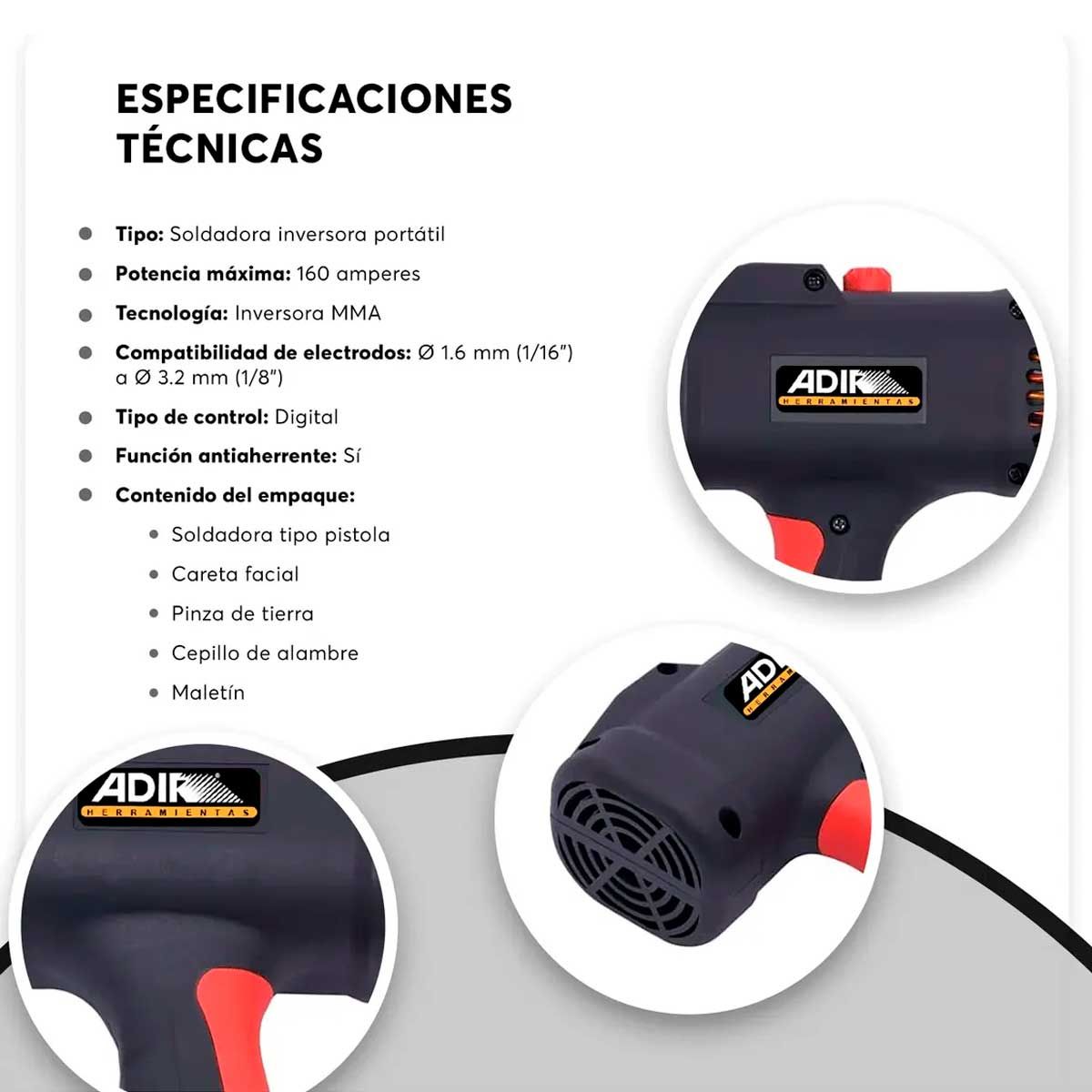 Soldadora Inverter Portátil Tipo Pistola Adir 6709